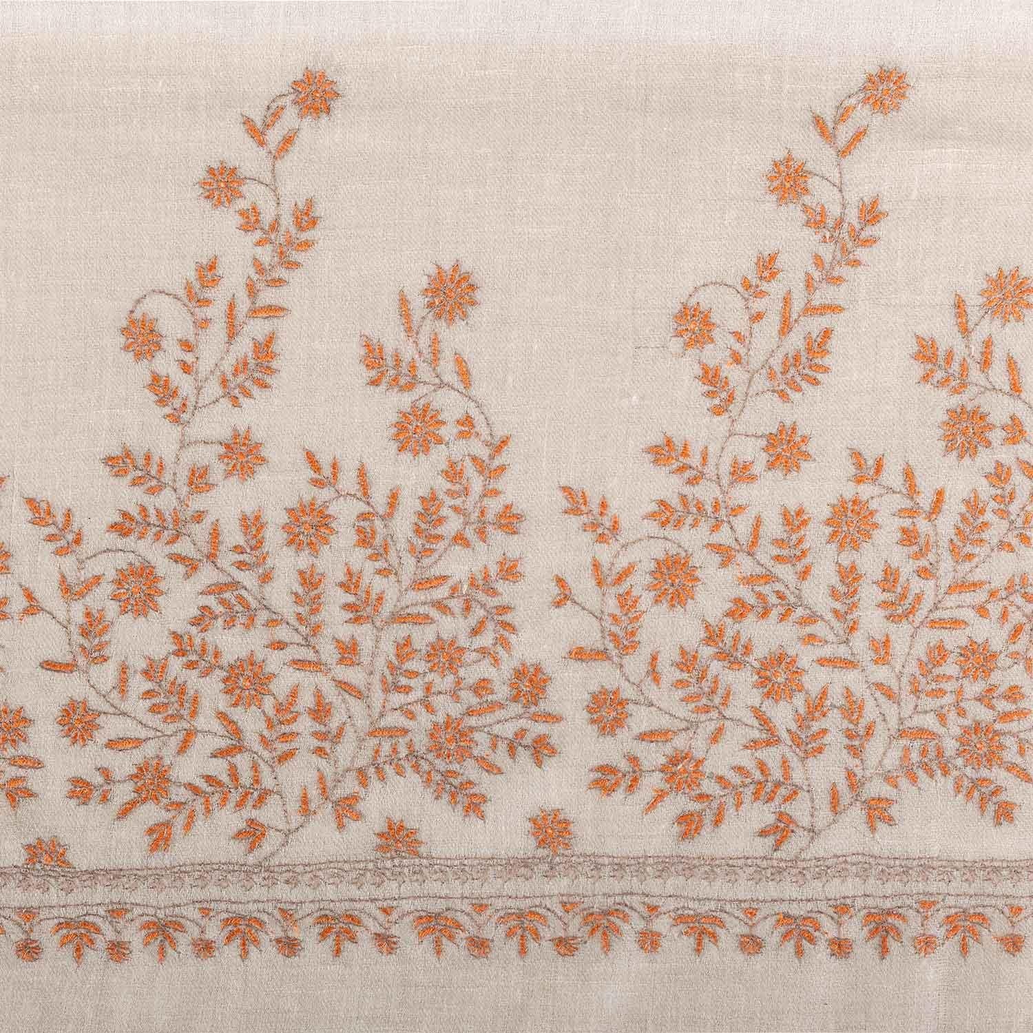Spring of Kashmir Stole Orange Hand Embroidery