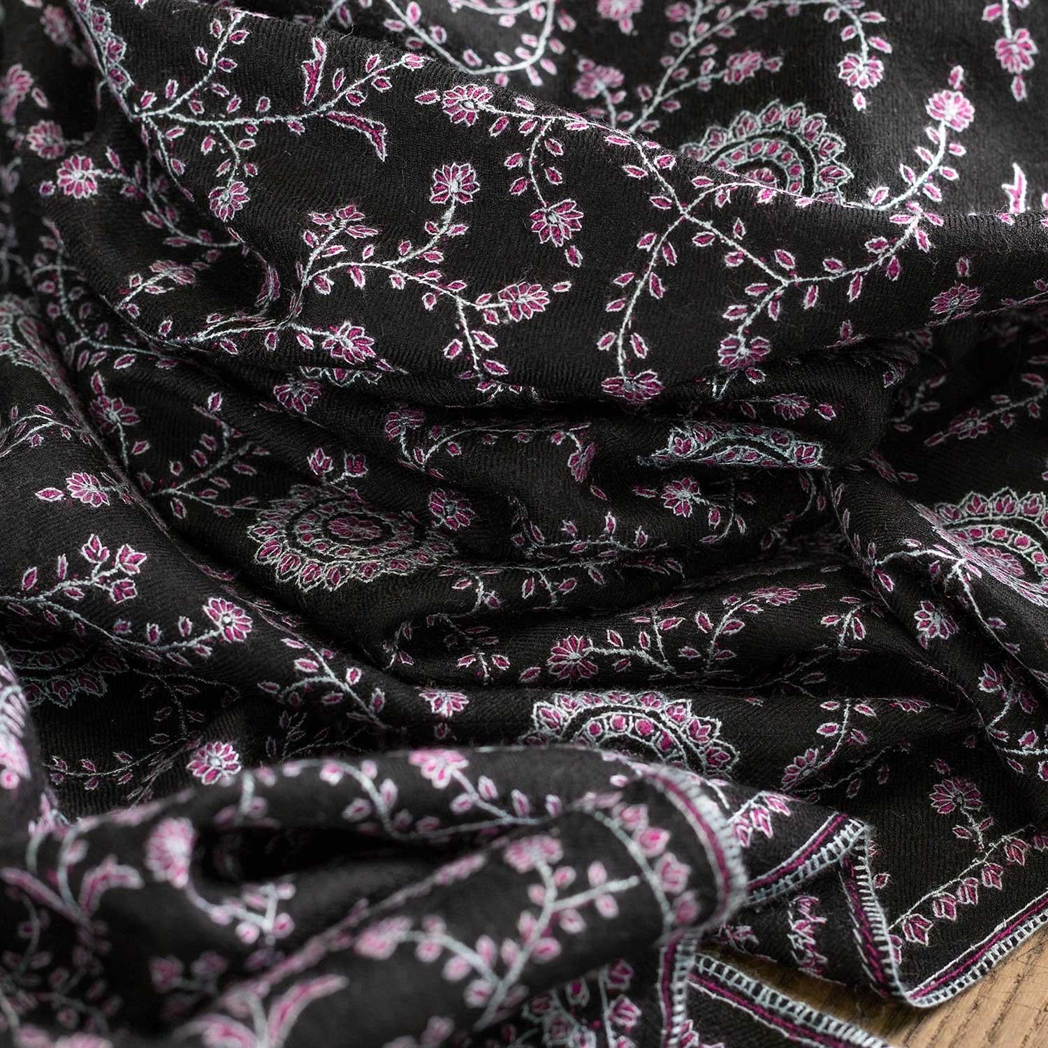 Sozni Embroidered Black Chakra Shawl 'Sudarshan'