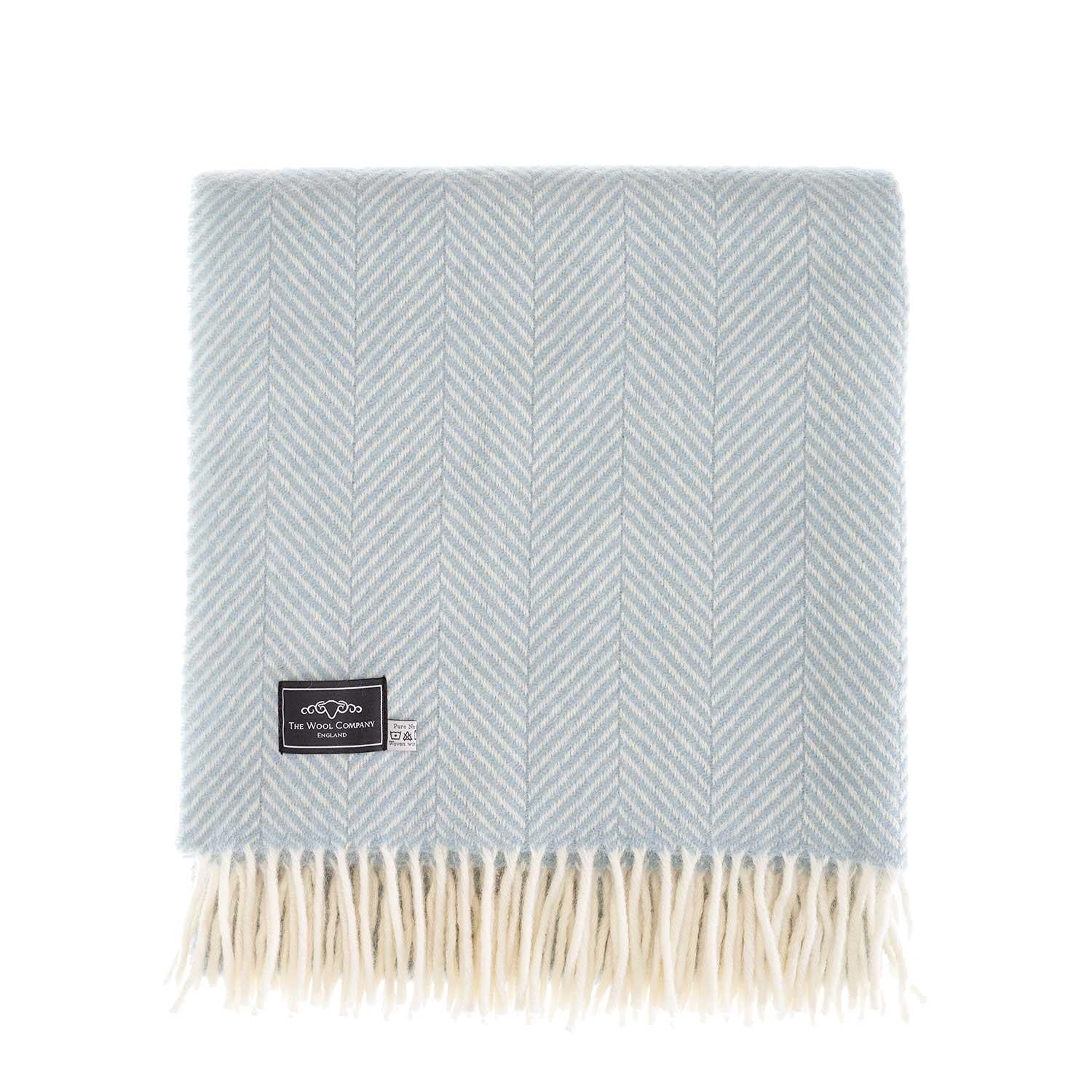 Pure New Wool Herringbone Knee Rug Duck Egg