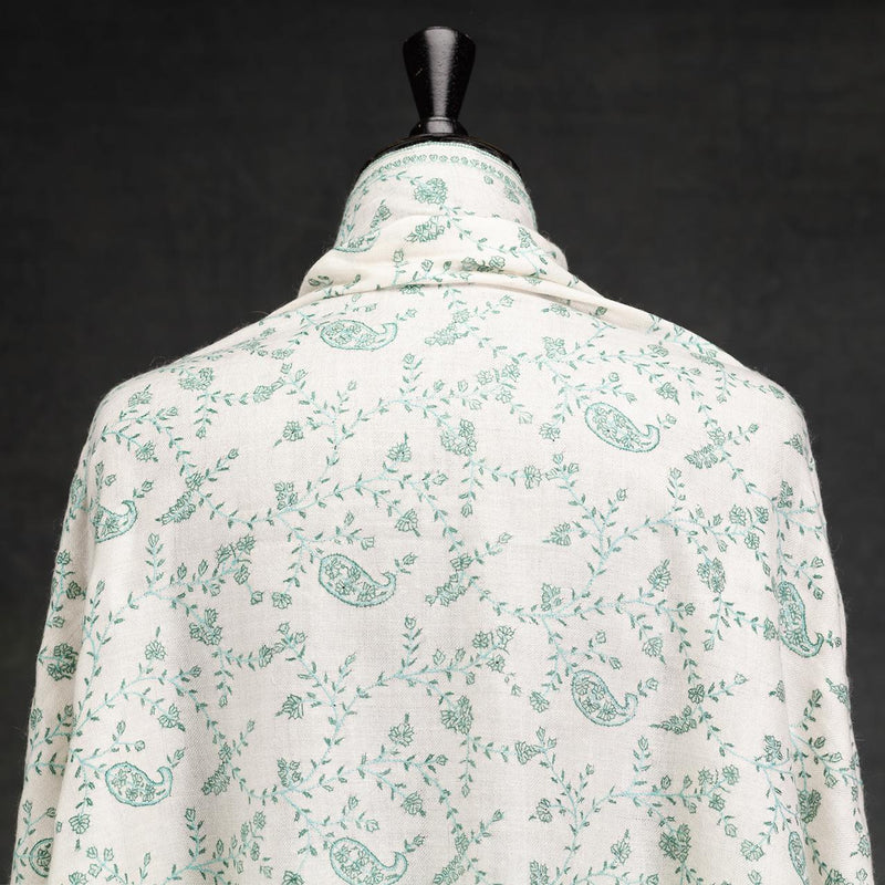 Sozni Jaal Hand Embroidered Pashmina Green Floral