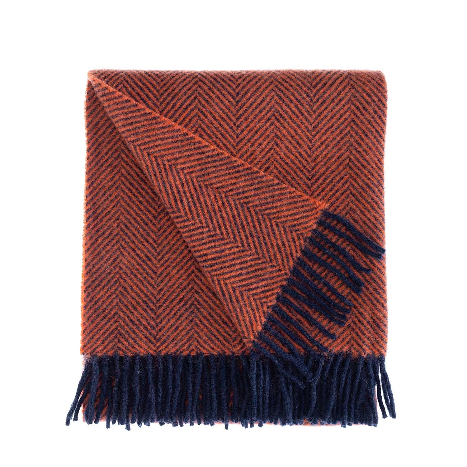 Pure New Wool Herringbone Knee Rug Coral & Navy