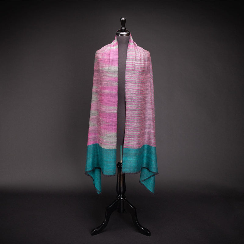 Ikat Pashmina Wrap 'Clouds of Ladakh' Teal & Fuchsia