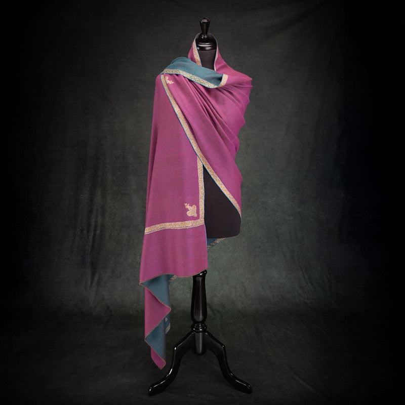 Sozni Hand Embroidered Double Sided Pashmina Magenta