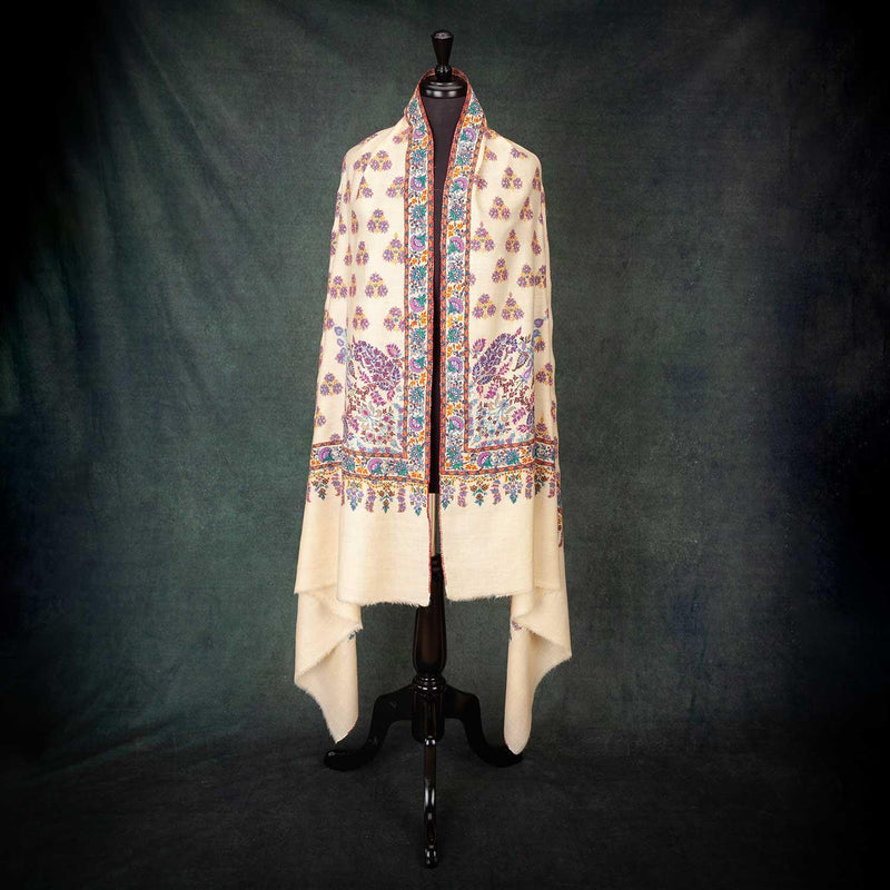 Sozni Hand Painted & Embroidered Jamawar Pashmina
