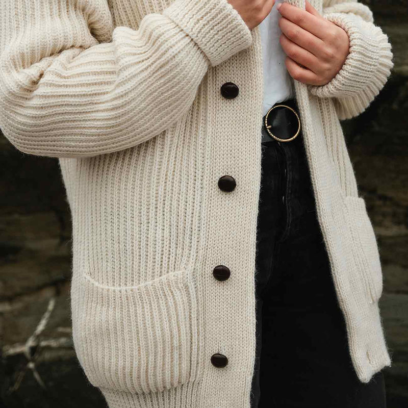 British Wool Shawl Collar Jacket Ecru Undyed