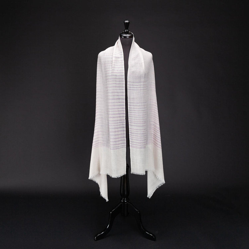 Ikat Cashmere Shawl 'Clouds of Ladakh' Lilac Stripe