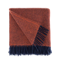 Pure New Wool Herringbone Throw Coral & Navy