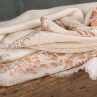 Spring of Kashmir Stole Orange Hand Embroidery