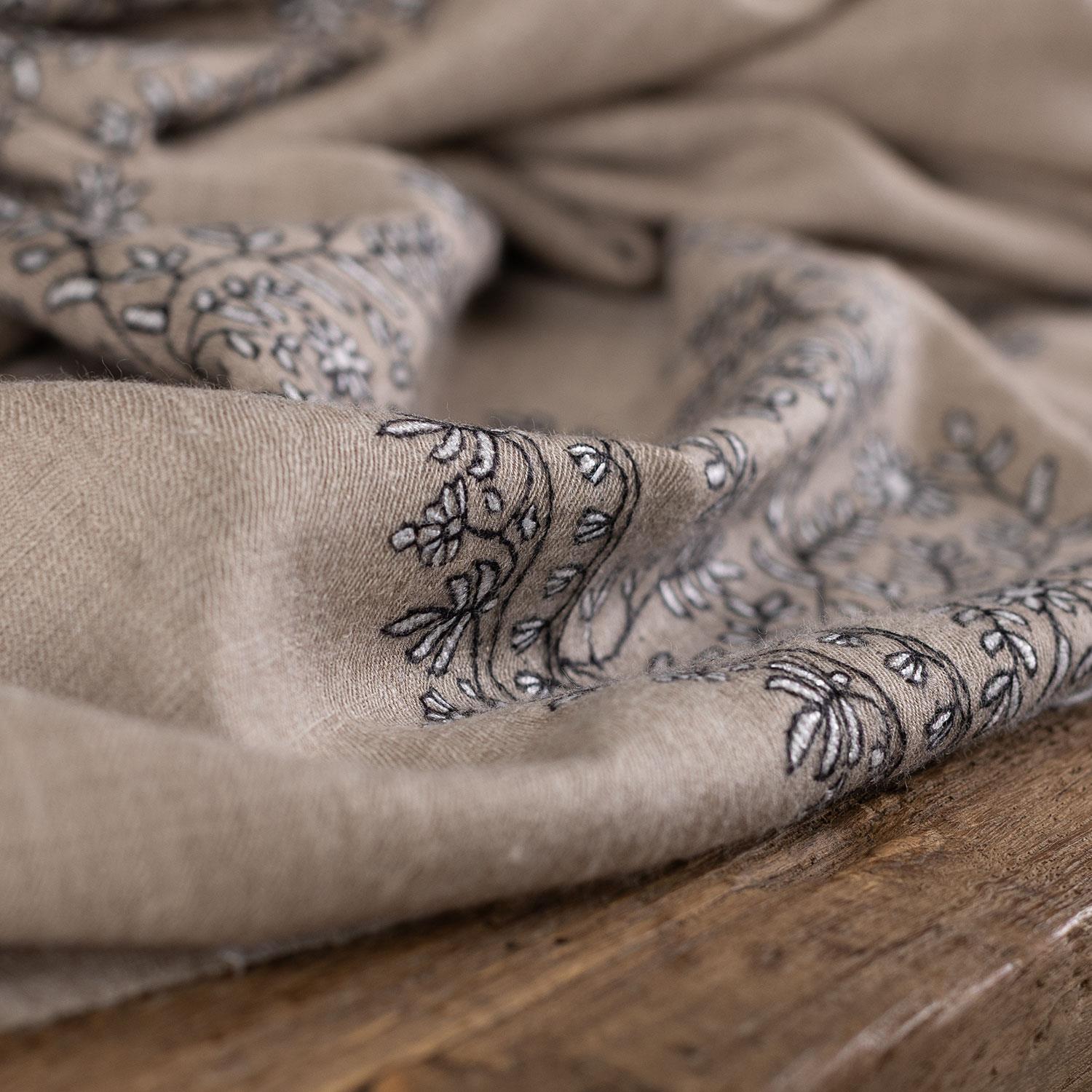 Spring of Kashmir Stole Black & White Hand Embroidery