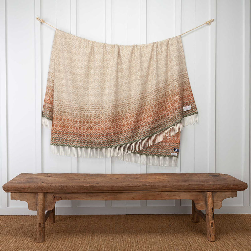 British Wool Throw Terracotta Green