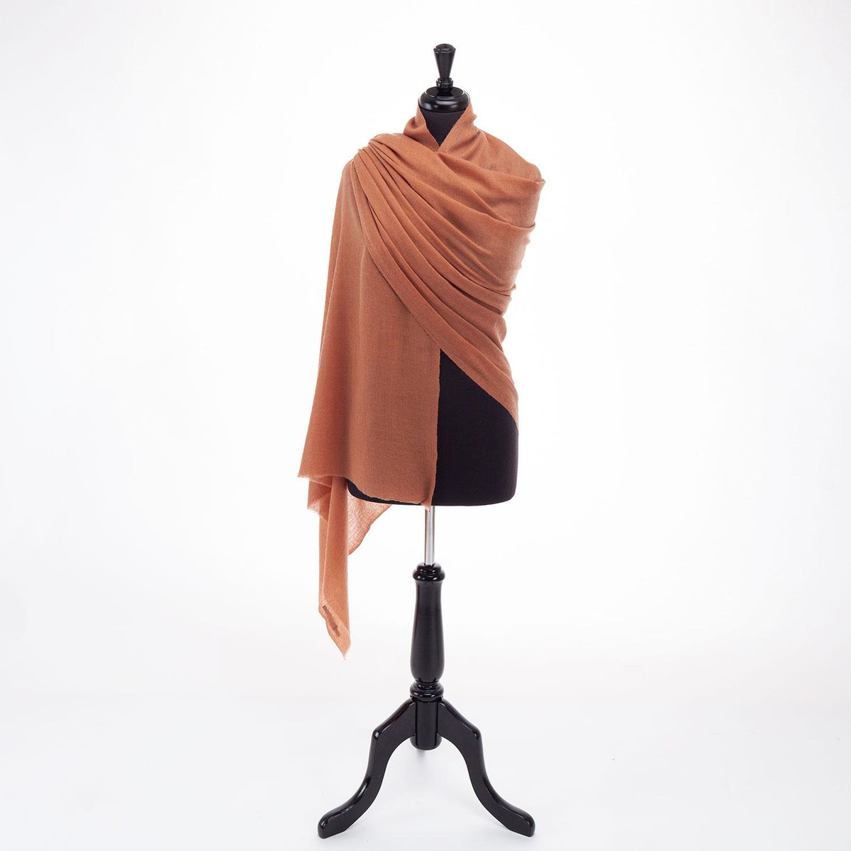 Fine wool & silk blend shawl in warm cinnamon spice brown with soft fringe lightweight & warm top-quality By The Wool Company