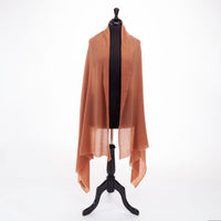 Fine wool & silk blend shawl in a warm cinnamon spice brown with a soft fringe edge super-soft lightweight & warm top-quality