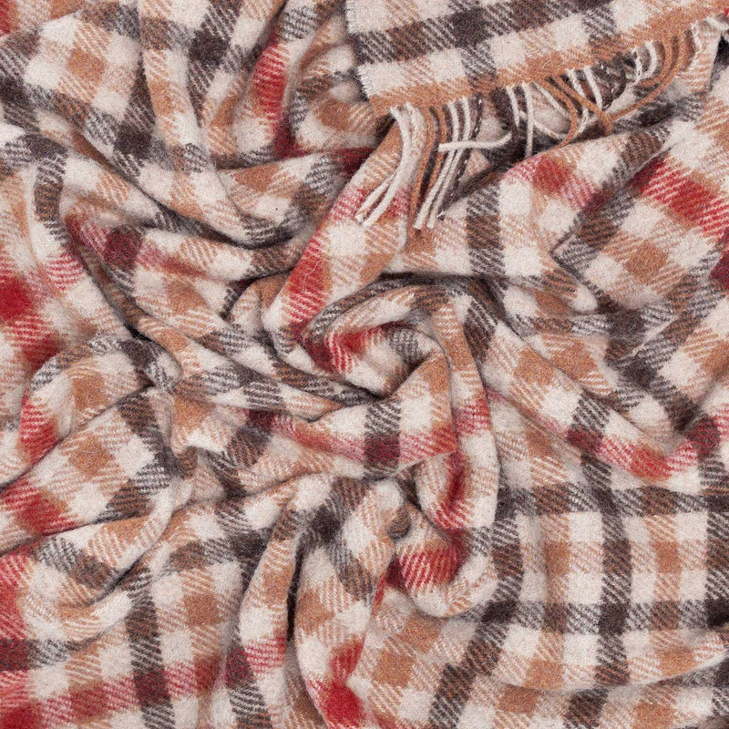 100% pure new wool medium weight knee rug in warm tones of brown and russet checks top-quality, warm and cosy 