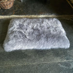 Small super-soft & silky longwool fleece padded sheepskin pet bed non-slip backing silver-grey tones 70 x 43cm