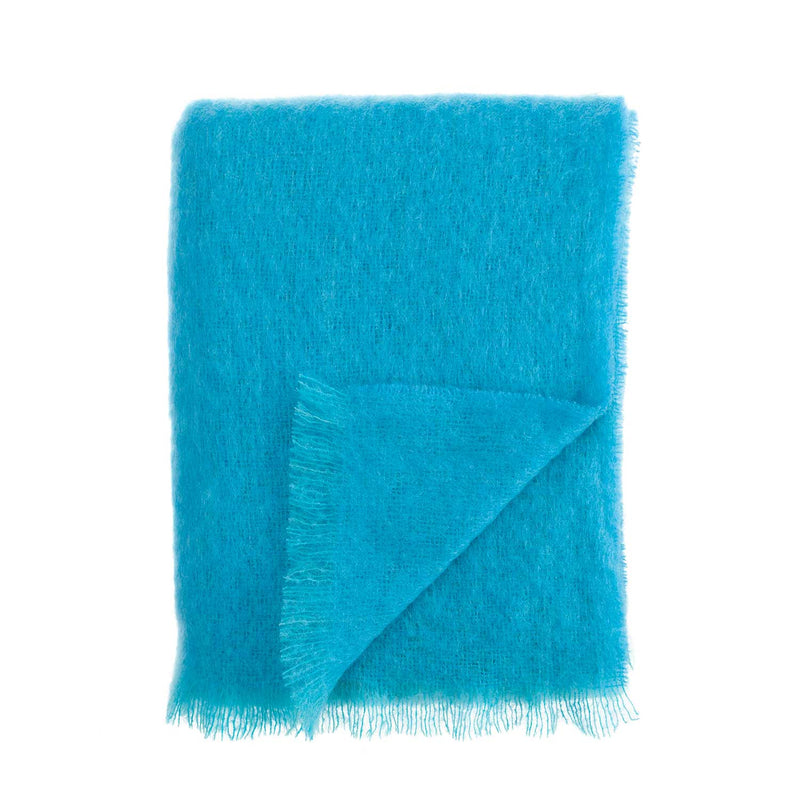 Super-soft thick luxury mohair throw vibrant bright turquoise top-quality warm & lightweight 137 x 182cm By The Wool Company