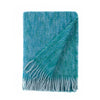 Mohair blend throw lightweight ultra soft & warm coastal blues & greens in a plaid weave tasselled fringe By The Wool Company