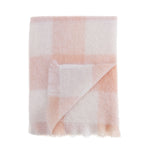 100% mohair knee blanket lightweight ultra soft & warm cream & blush peachy pink checks 91 x 122 cm By The Wool Company