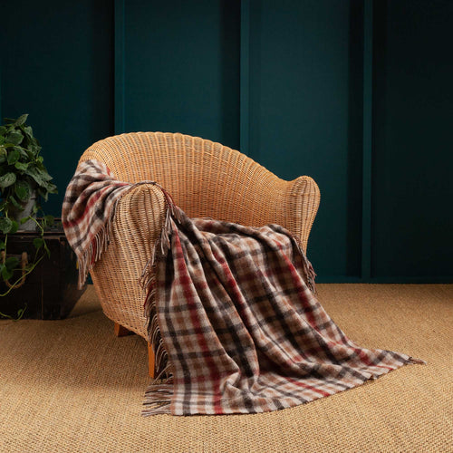 100% pure new wool medium weight knee rug in warm tones of brown and russet checks top-quality, warm and cosy