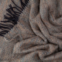 Mohair blend throw lightweight ultra soft & warm tones of brown grey & black plaid weave with tasselled fringe 130 x 200 CMS.