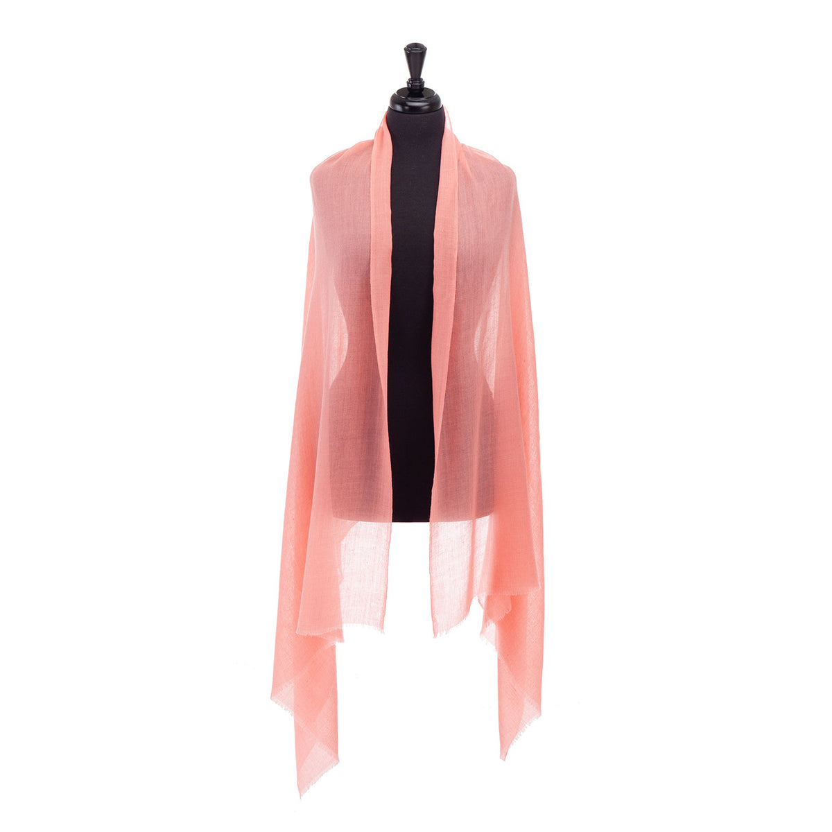 Fine wool & silk blend shawl in soft coral tones with a soft fringe edge super-soft lightweight & warm top-quality