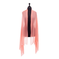 Fine wool & silk blend shawl in soft coral tones with a soft fringe edge super-soft lightweight & warm top-quality