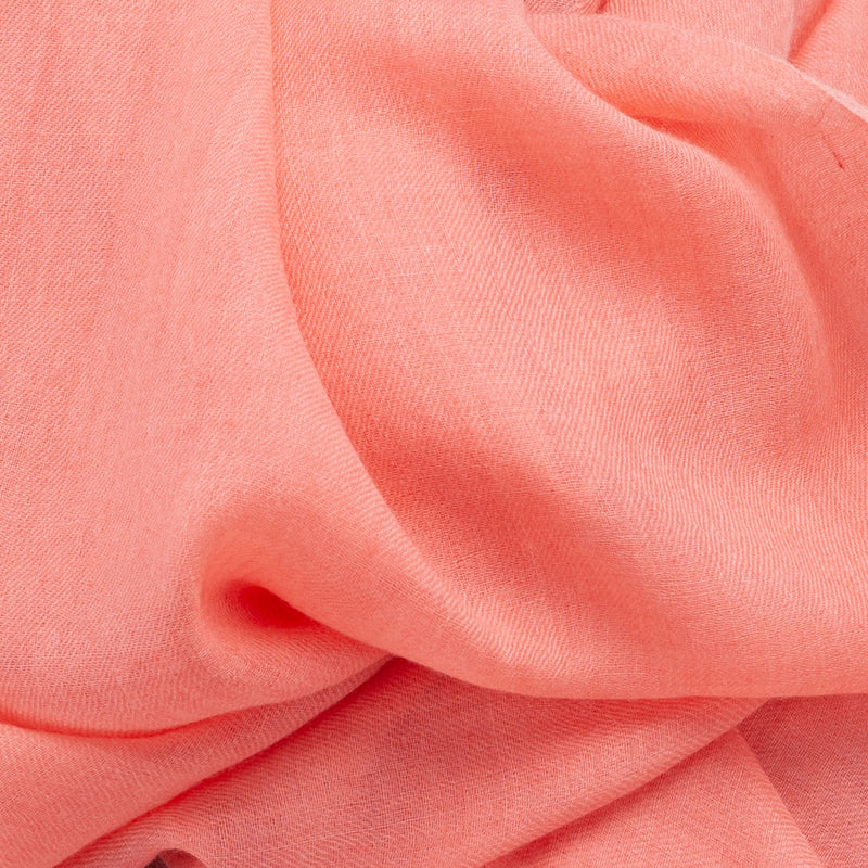 Fine wool & silk blend shawl in soft coral tones with a soft fringe edge super-soft lightweight & warm top-quality