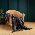 100% pure new wool medium weight knee rug in graphite grey plaid checks top-quality, warm and cosy