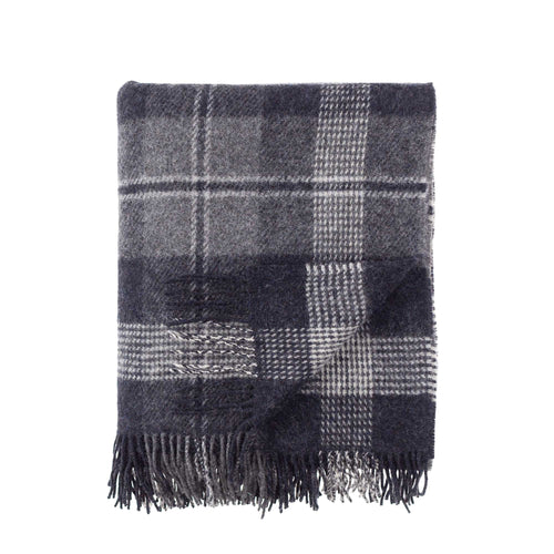 100% pure new wool medium weight throw in graphite grey plaid checks top-quality 137 x 182 cm By The Wool Company