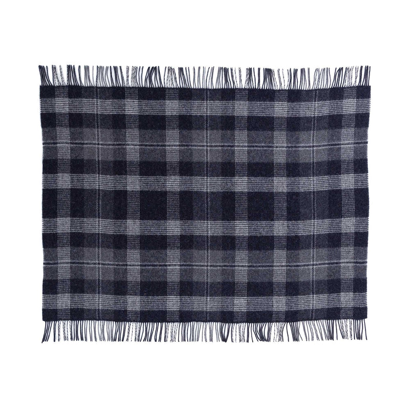 100% pure new wool medium weight knee rug in graphite grey plaid checks top-quality, warm and cosy