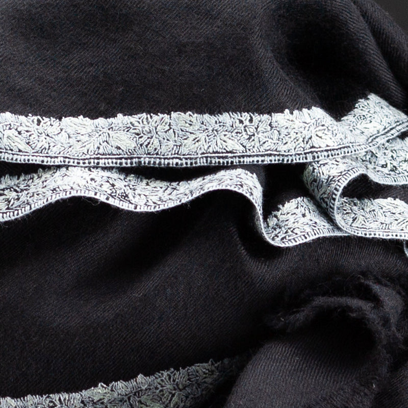 Hand Embroidered Cashmere Pashmina Black