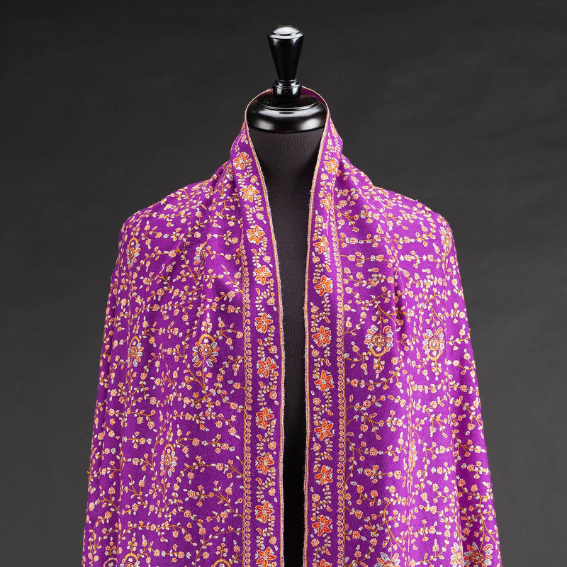 Hand Embroidered Cashmere Pashmina Purple