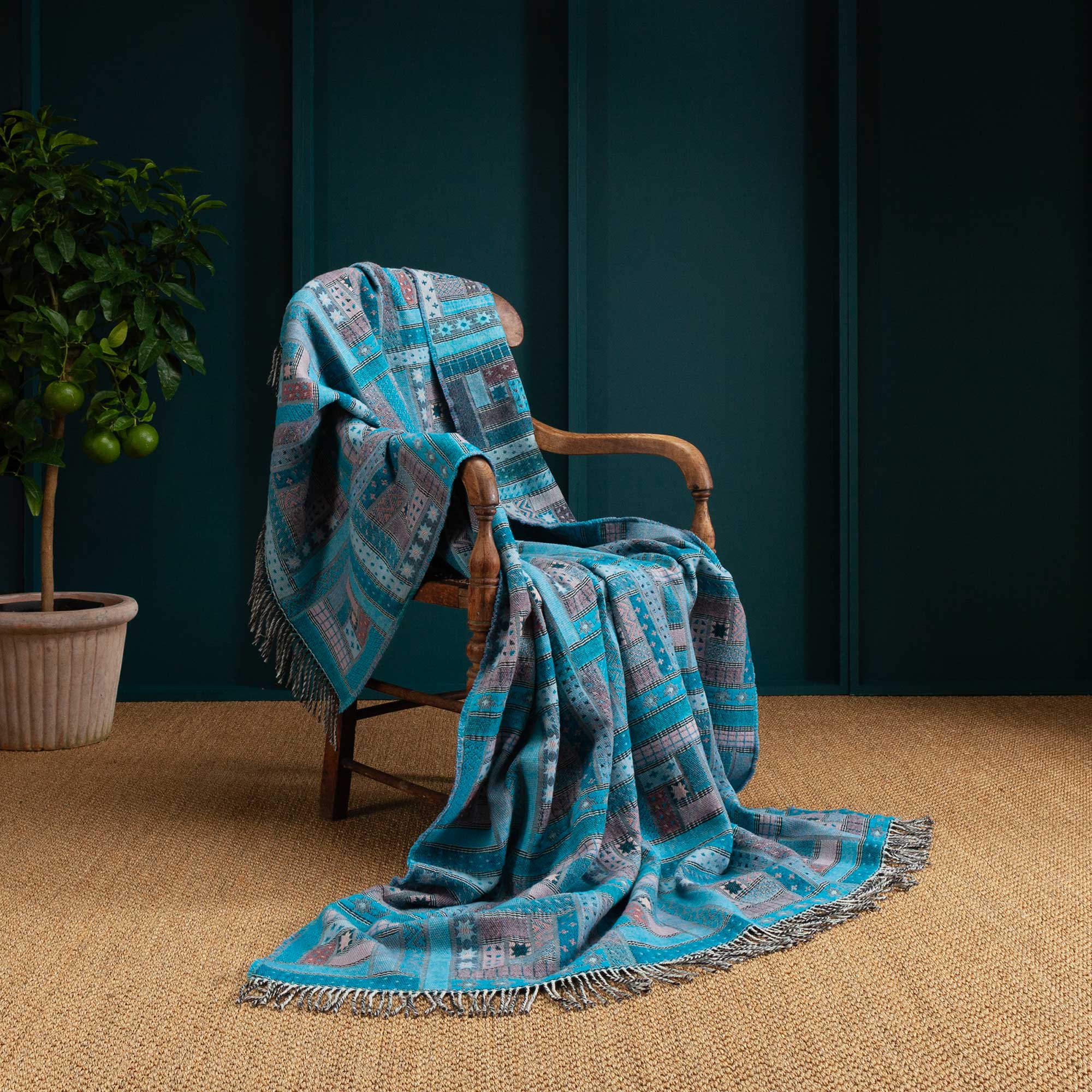 Taransay Hebrides Throw Turquoise Lilac Wool Company