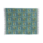 Super-soft Merino lambswool throw stunning unique Italian design multi coloured pattern teal, blue & green130 x 182cm