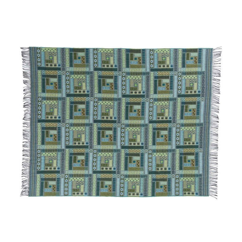 Super-soft Merino lambswool throw stunning unique Italian design multi coloured pattern teal, blue & green130 x 182cm