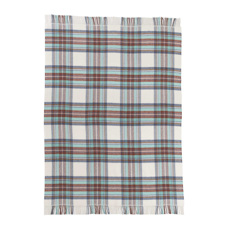 Merino-cashmere blend throw super-soft warm and cosy luxury throw aqua navy blue chocolate brown and white plaid check