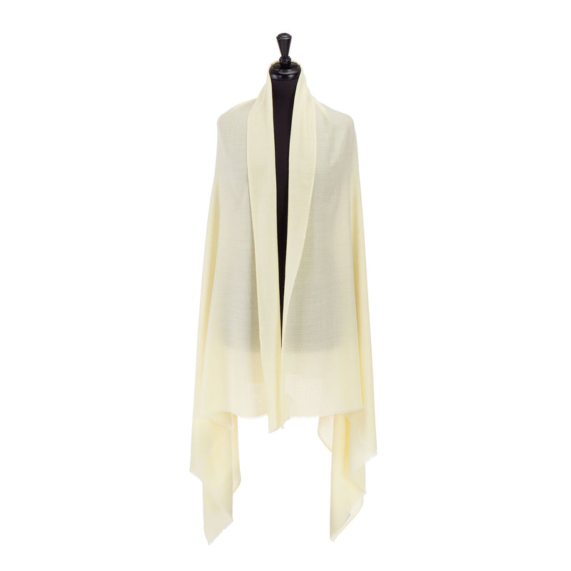 Fine Merino wool shawl in soft pale yellow with a soft fringe edge super-soft generous size lightweight & warm top-quality