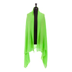 Fine Merino wool shawl in vibrant lime green with a soft fringe edge super-soft generous size lightweight & warm top-quality