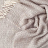 Mohair blend throw lightweight ultra soft & warm cream & beige in a plaid weave & brown tasselled fringe 130 x 200 cm