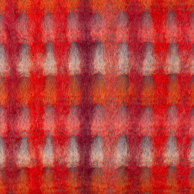 Mohair & Merino blend throw lightweight super soft & warm vibrant reds orange coral & pink in a geometric design 130 x 200 cm