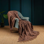 Mohair & Merino wool blend throw lightweight soft & warm circular design brown tones with a tasselled fringe 130 x 200 cm