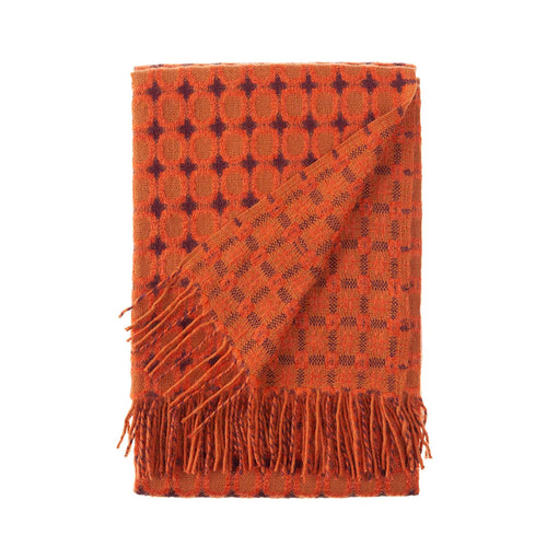 Mohair & Merino wool blend throw lightweight soft & warm circular design orange tones tasselled fringe By The Wool Company
