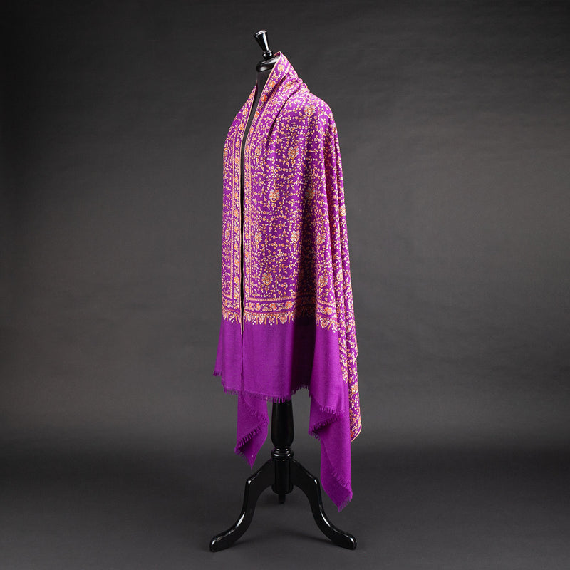 Hand Embroidered Cashmere Pashmina Purple