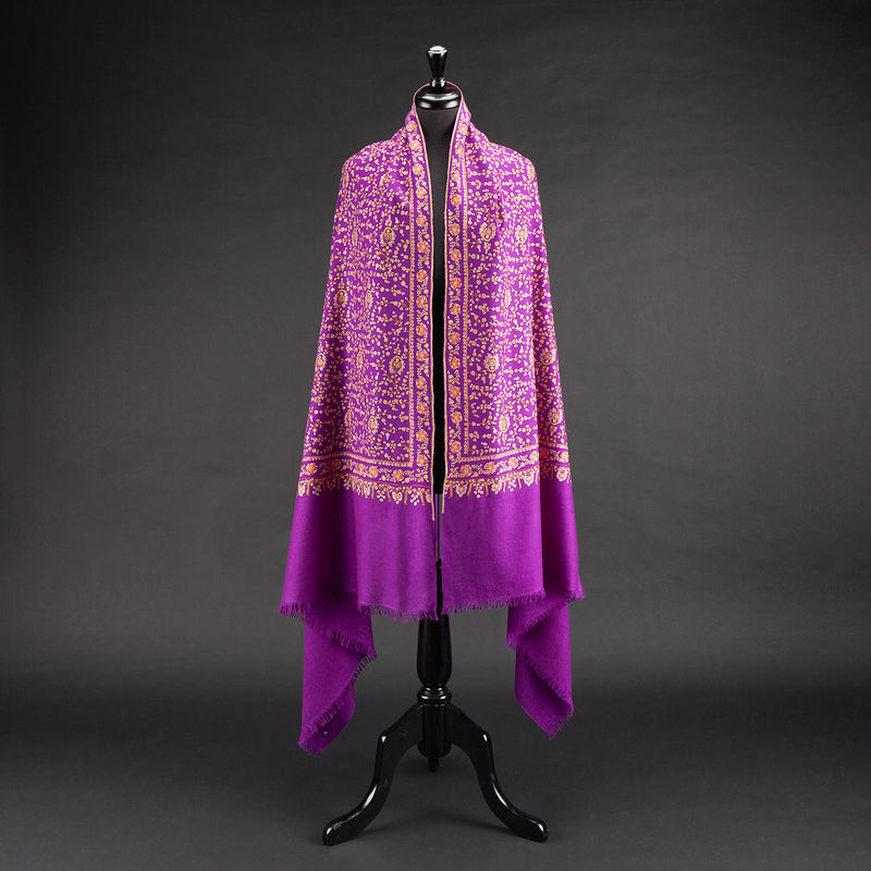 Hand Embroidered Cashmere Pashmina Purple
