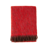 Mohair blend throw lightweight ultra soft & warm rich reds & browns in a plaid weave & brown tasselled fringe 130 x 200 cm