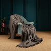 Mohair blend throw lightweight ultra soft & warm tones of brown grey & black plaid weave with tasselled fringe 130 x 200 CMS.