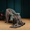 Mohair blend throw lightweight ultra soft & warm tones of brown grey & black plaid weave with tasselled fringe 130 x 200 cm