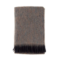 Mohair blend throw lightweight ultra soft & warm tones of brown grey & black plaid weave with tasselled fringe 130 x 200 CMS.