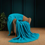 Super-soft, thick luxury mohair throw in vibrant bright turquoise blue top quality extremely warm lightweight & cosy