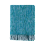 Mohair blend throw lightweight ultra soft & warm coastal blues & greens in a plaid weave with a tasselled fringe 130 x 200 cm