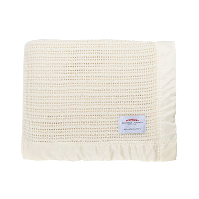 British-made pure new wool cellular weave blankets warmth without weight traditional wide satin-style ribbon trim